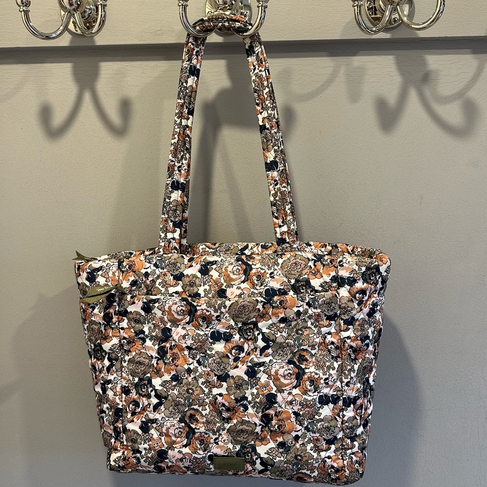 Vera Bradley Floral Quilted Tote in Black, White & Tan